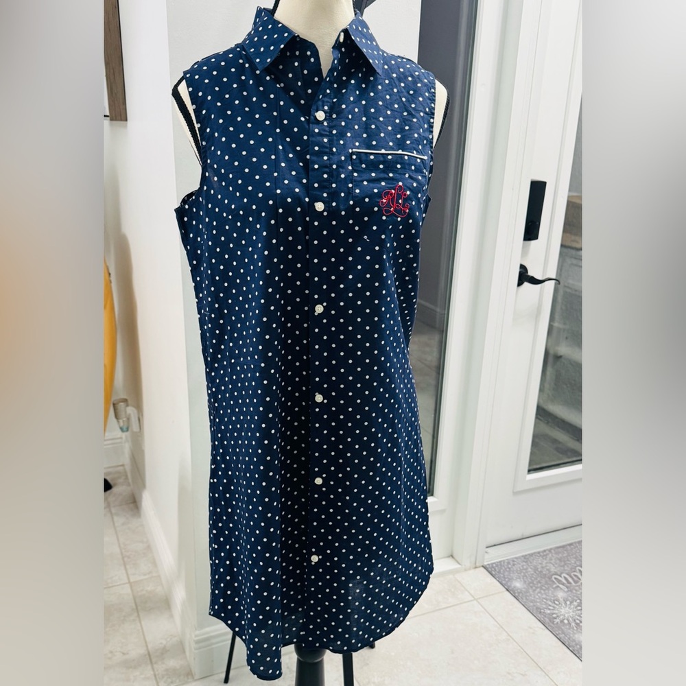 Ralph Lauren Navy Backless Dress with White Dots